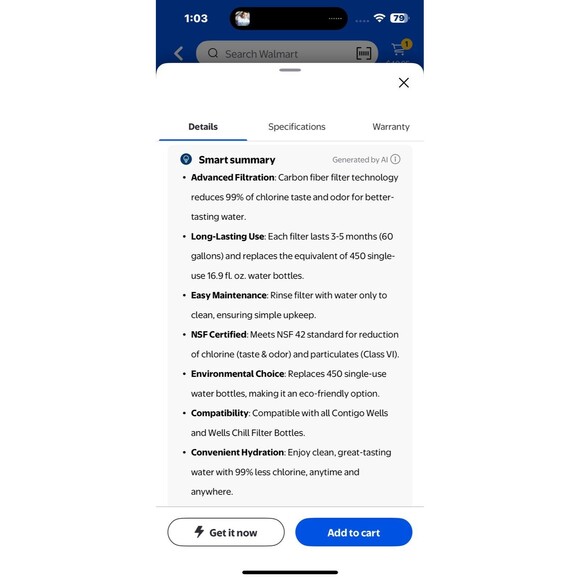 Contigo Replacement Filters 2 Cartridges Model No 1217724 BRAND NEW 2 packs - Picture 6 of 11